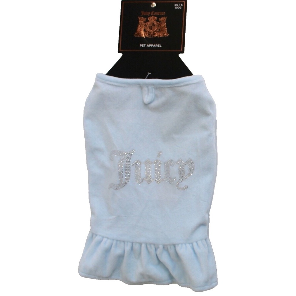 Juicy Couture Blue Terry Velour Bling Dress Pet Dog Apparel Size XS/S